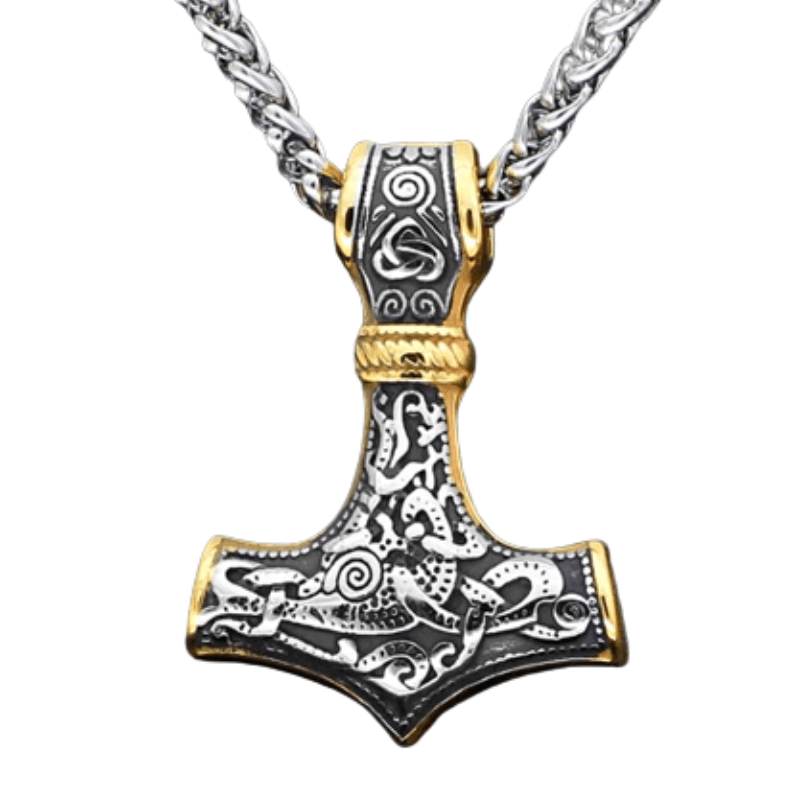 Vintage Titanium Steel Gold Norse Mjolnir Viking Thor Hammer Pendant  Necklace | eBay